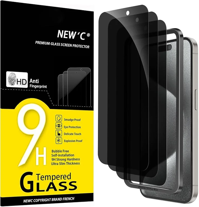 NEW'C Privacyglas för iPhone 15 Pro Max, Skärmskydd Monteringshjälp Ingår — Mobil och surfplatta