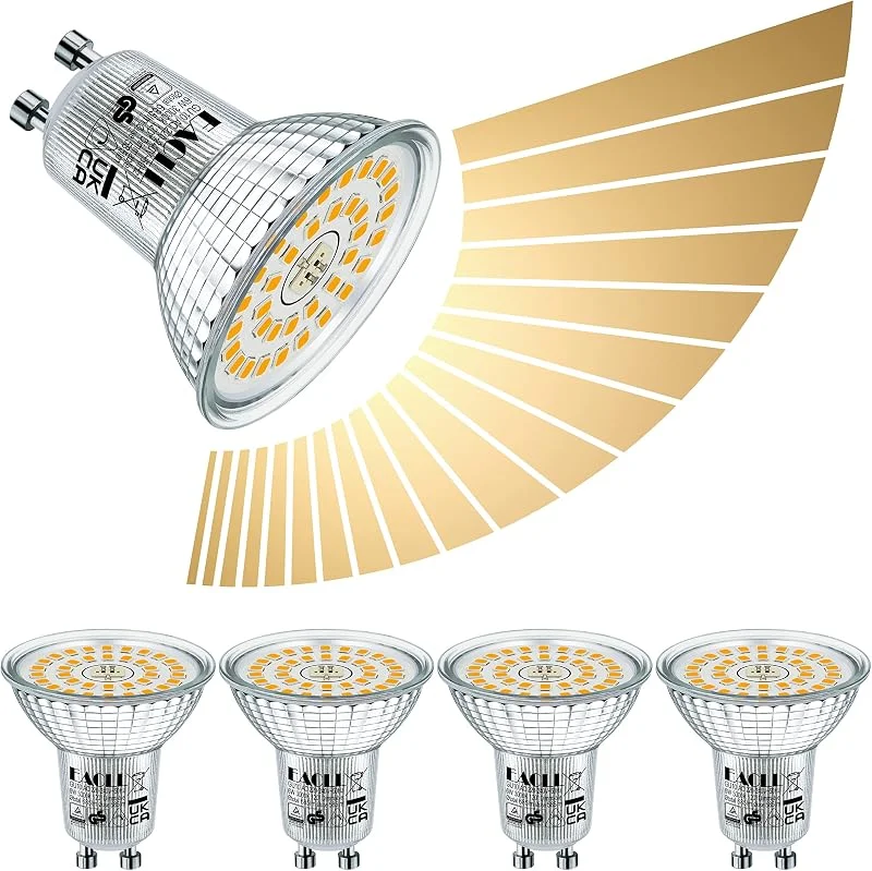 EACLL Set med 4 LED-lampor GU10 med varierande intensitet Varmt vitt 6 W 3000 K Motsvarar 80 W Halogen 585 lumen Energibesparande Spotlight med varierande intensitet Bred strålningsvinkel 120° — Smart belysning