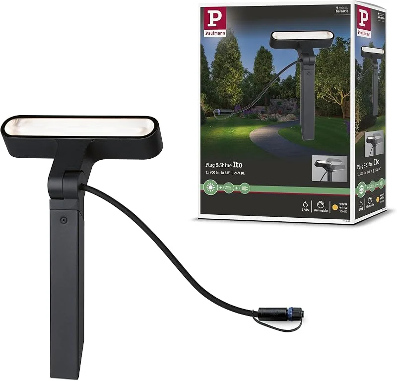 Paulmann 94544 Plug & Shine LED Utomhusbelysning Plug & Shine Spot Ito IP65 Inkl. 1x6 watt Dimbar Utomhusbelysning Antracit Metall, Plast 3000 K — Smart belysning